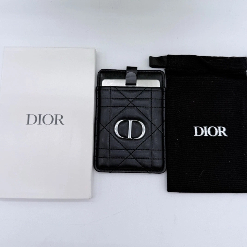 Dior Quilted Black Card Holder with Silver Logo